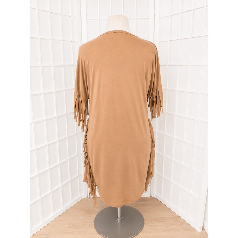 Curvy Sense Camel Western Faux Suede Knee Length Fringe Dress Plus Size: 1X - Picture 5 of 7